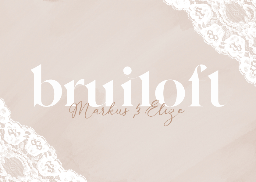 Beige waterverf trouwkaart met kant en witte typografie - Trouwkaarten Trouwkaarten - Beige waterverf trouwkaart met kant en witte typografie