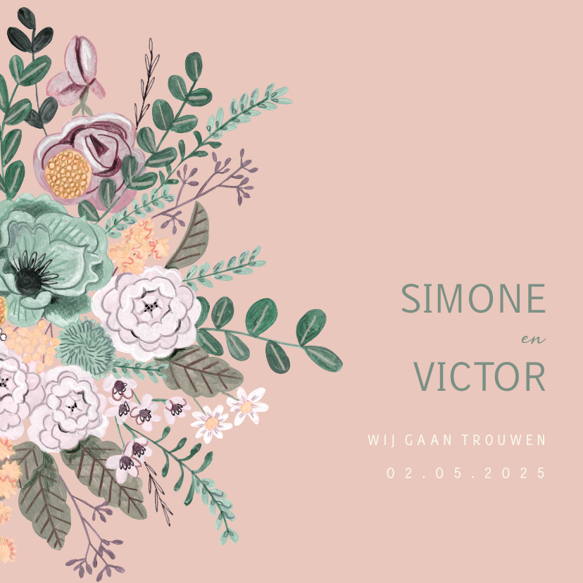 Bohemian blush pink and sage groen bloemen trouwkaart. Bohemian blush pink and sage groen bloemen trouwkaart.
