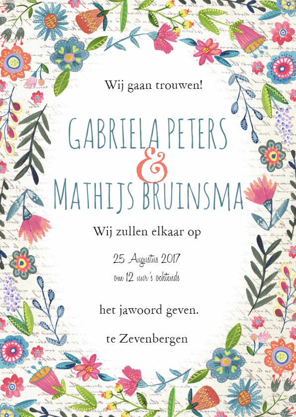 Boho Waterverf Bloem Trouwkaart - Trouwkaarten Trouwkaarten - Boho Waterverf Bloem Trouwkaart
