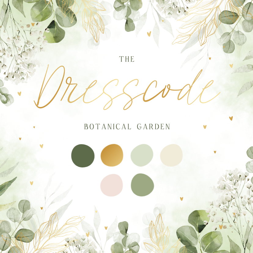Botanisch dresscode kaartje waterverf en goudfolie - Trouwkaarten Trouwkaarten - Botanisch dresscode kaartje waterverf en goudfolie