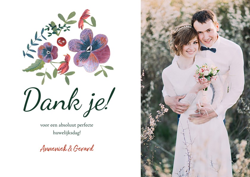 Trouwkaarten - Botanische bruiloft bedankkaartje