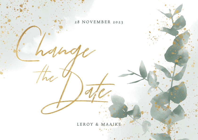 Change the Date kaart eucalyptus en groene waterverf - Trouwkaarten Trouwkaarten - Change the Date kaart eucalyptus en groene waterverf