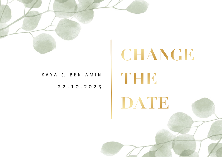 Change the date kaart waterverf eucalyptus en typografie - Trouwkaarten Trouwkaarten - Change the date kaart waterverf eucalyptus en typografie