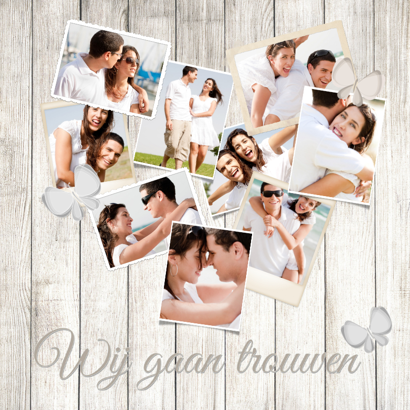 Trouwkaarten - Collage hout hart 10 foto's - BK