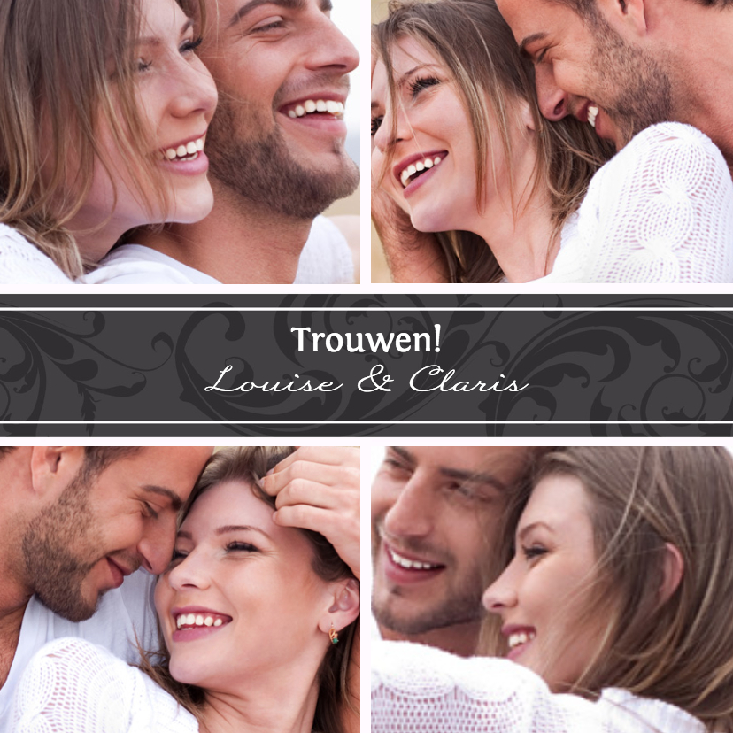 Collage Trouwen 4 foto's - BK - Trouwkaarten Trouwkaarten - Collage Trouwen 4 foto's - BK