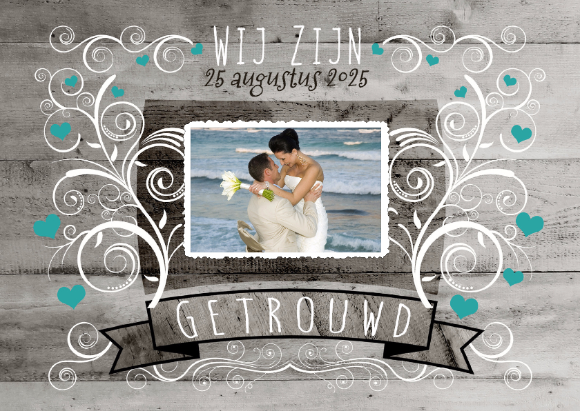 Decoratief Hout Getrouwd - BK - Trouwkaarten Trouwkaarten - Decoratief Hout Getrouwd - BK