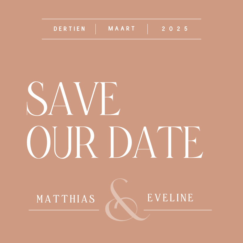 Trouwkaarten - Elegante Save the date kaart in roestkleur met lijntjes