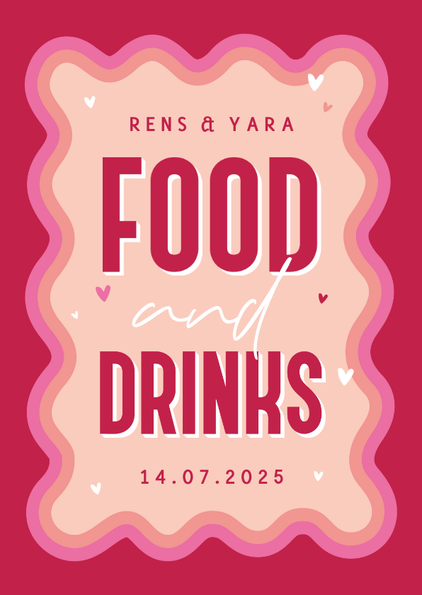 Trouwkaarten - Food and drinks menukaart bruiloft retro groovy roze