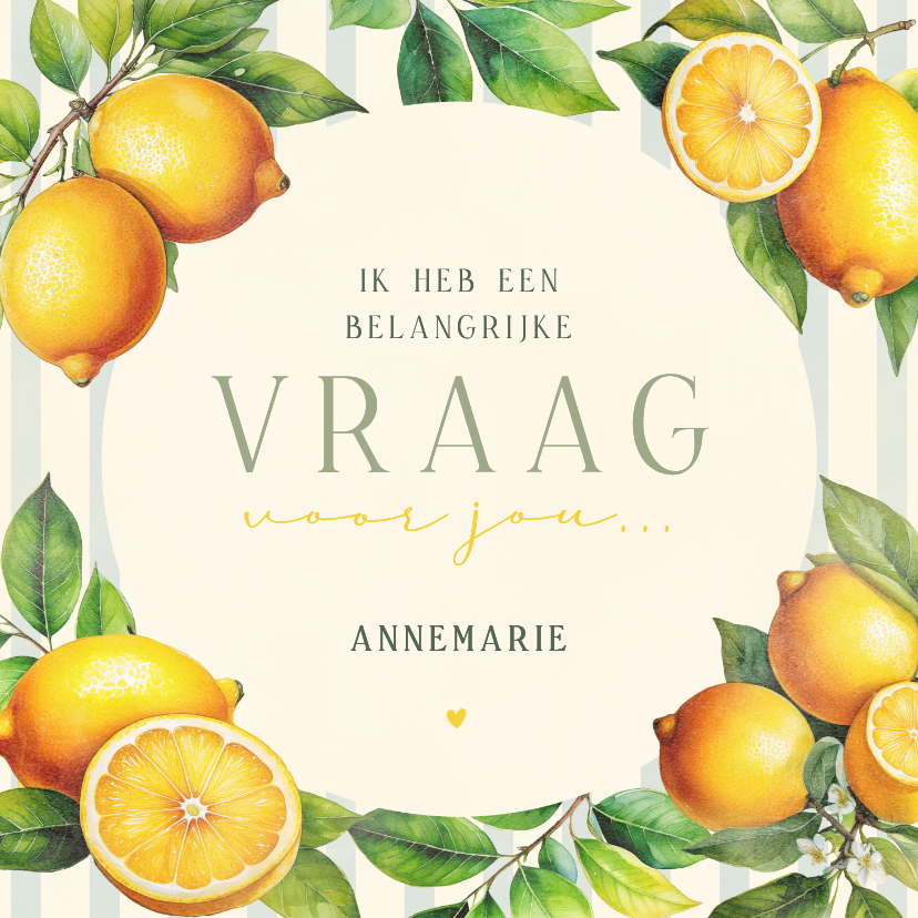 Fruitige trouwkaart wil je mijn getuige zijn met citroenen - Trouwkaarten Trouwkaarten - Fruitige trouwkaart wil je mijn getuige zijn met citroenen