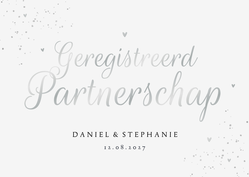 Geregistreerd partnerschap klassiek stijlvol zilver hartjes - Trouwkaarten Trouwkaarten - Geregistreerd partnerschap klassiek stijlvol zilver hartjes