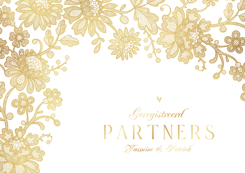Geregistreerd partnerschap vintage kant goud bloemen hartjes - Trouwkaarten Trouwkaarten - Geregistreerd partnerschap vintage kant goud bloemen hartjes