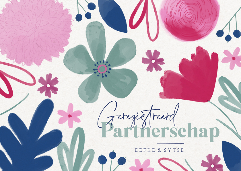 Geregistreerd partnerschap vrolijke zomer bloemen trouwkaart Geregistreerd partnerschap vrolijke zomer bloemen trouwkaart