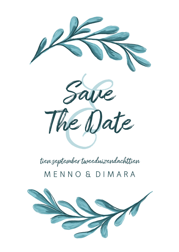 Geschilderde save the date kaart met bladeren - Trouwkaarten Trouwkaarten - Geschilderde save the date kaart met bladeren