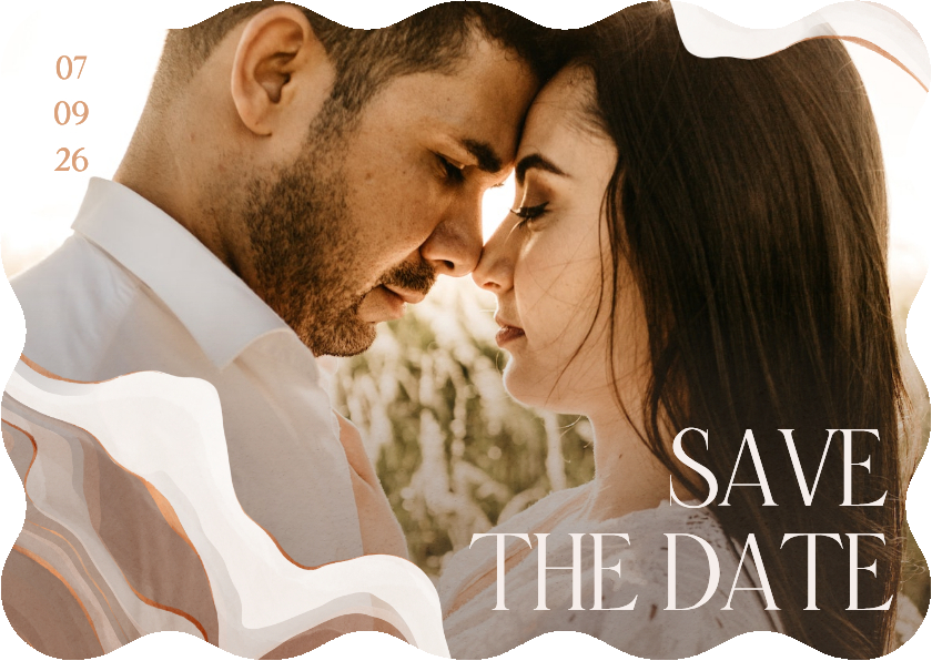 Trouwkaarten - Golvende save the date foto stijlvol met marmereffect 