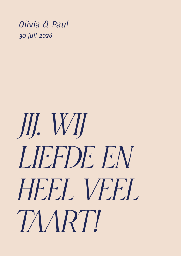 Grappige typografische trouwkaart liefde en heel veel taart - Trouwkaarten Trouwkaarten - Grappige typografische trouwkaart liefde en heel veel taart