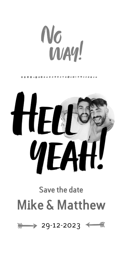 Hell Yeah - een stoere save-the-date kaart met foto