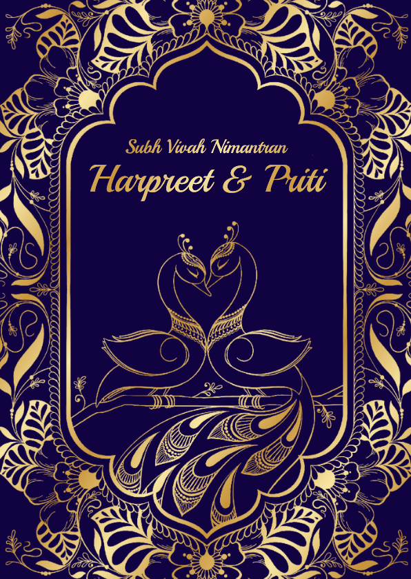 Trouwkaarten - Henna trouwfeest uitnodiging met pauwen