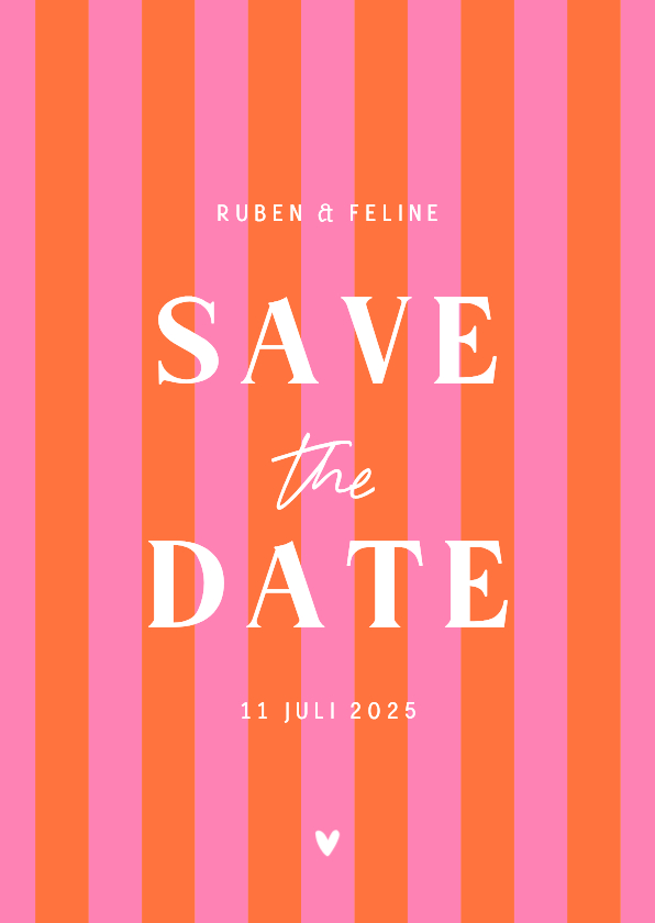 Hip en trendy save the date hartje gestreept oranje roze - Trouwkaarten Trouwkaarten - Hip en trendy save the date hartje gestreept oranje roze