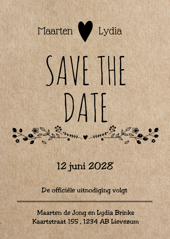 Trouwkaarten - Hippe save the date - kraft look