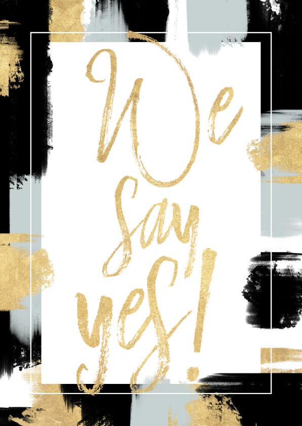 Hippe trouwkaart met verfstrepen en gouden typografie - Trouwkaarten Trouwkaarten - Hippe trouwkaart met verfstrepen en gouden typografie