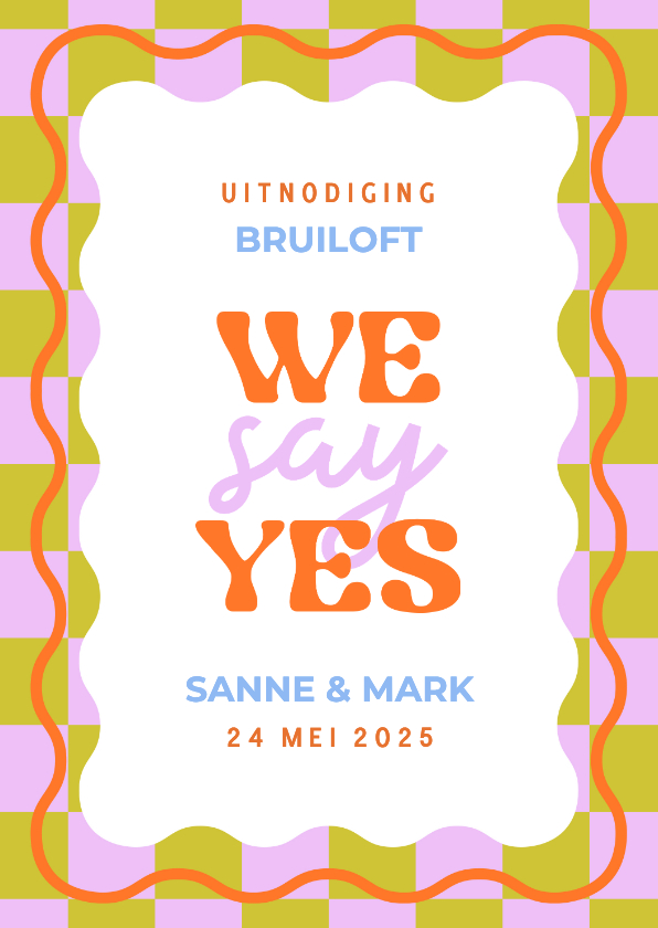 Hippe uitnodiging trouwdag met wave en blokjes - Trouwkaarten Trouwkaarten - Hippe uitnodiging trouwdag met wave en blokjes
