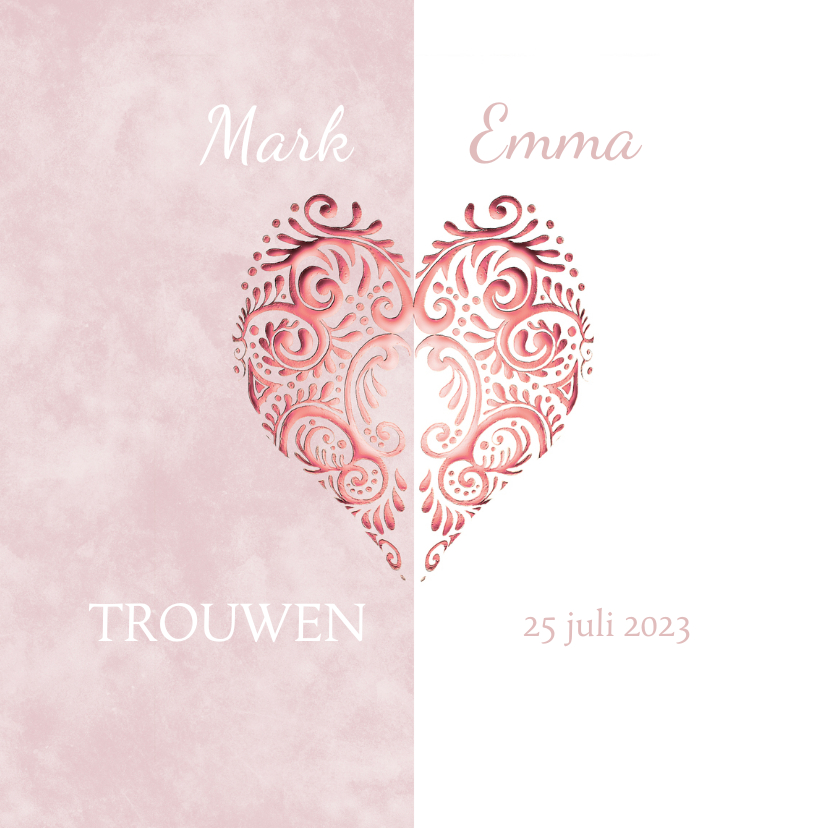 Huwelijk roze hart - Trouwkaarten Trouwkaarten - Huwelijk roze hart