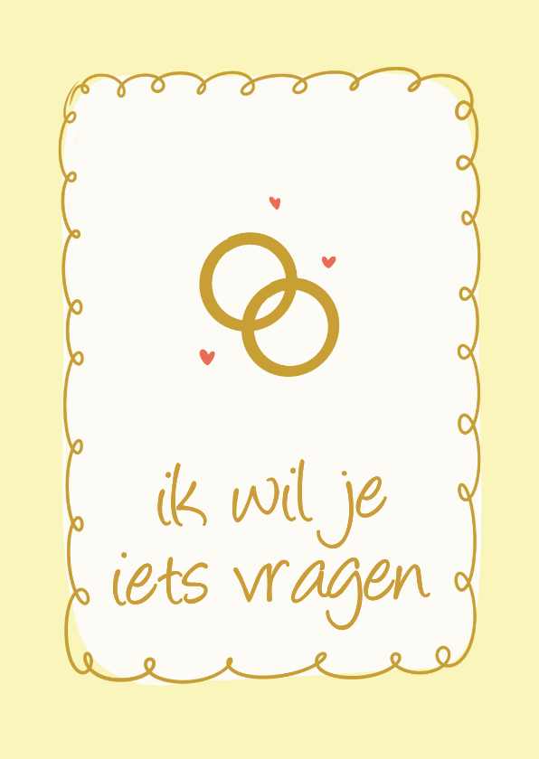 Ik wil je iets vragen getuige kaartje geel met ringen - Trouwkaarten Trouwkaarten - Ik wil je iets vragen getuige kaartje geel met ringen