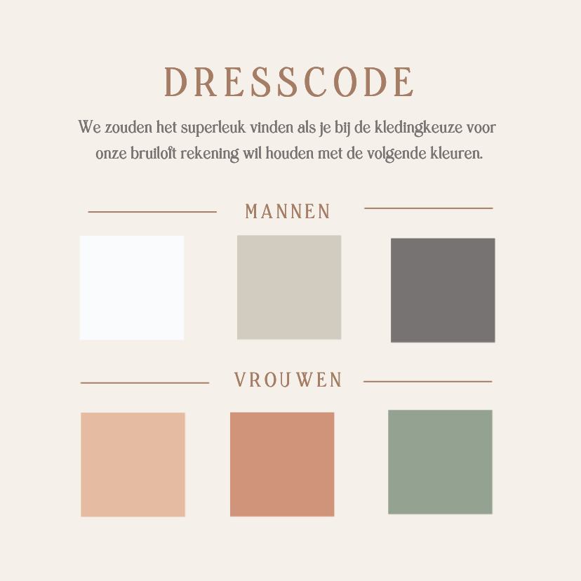 Insteek kaartje met dresscode kleuren voor een bruiloft - Trouwkaarten Trouwkaarten - Insteek kaartje met dresscode kleuren voor een bruiloft