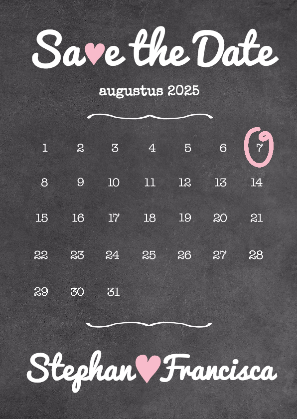 Trouwkaarten - Kalender krijt Save The Date