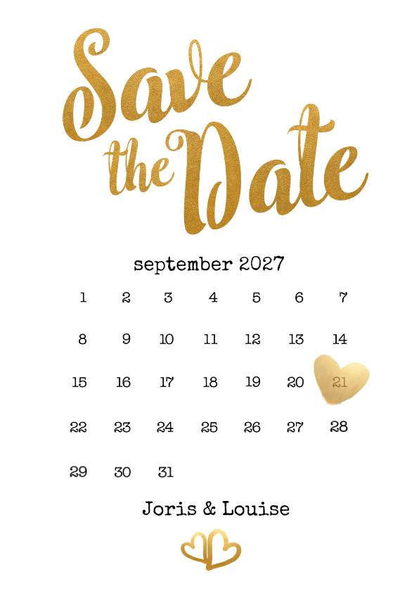 Trouwkaarten - Kalender Save the Date goud - BK