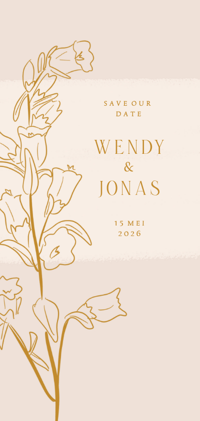 Trouwkaarten - Klassieke save the date kaart lijnillustratie van bloemen