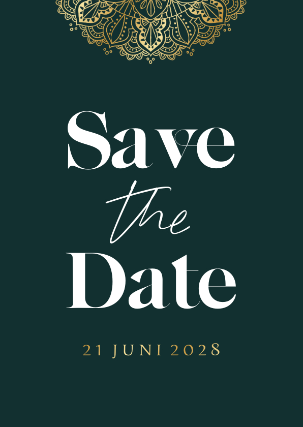 Trouwkaarten - Klassieke save the date mandala goud