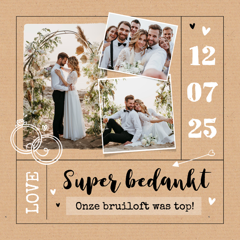 Kraftlook bedankkaart trouwen foto hartjes - Trouwkaarten Trouwkaarten - Kraftlook bedankkaart trouwen foto hartjes