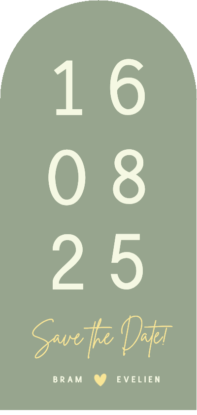 Trouwkaarten - Langwerpig minimalistisch boog kaartje met grote trouwdatum 