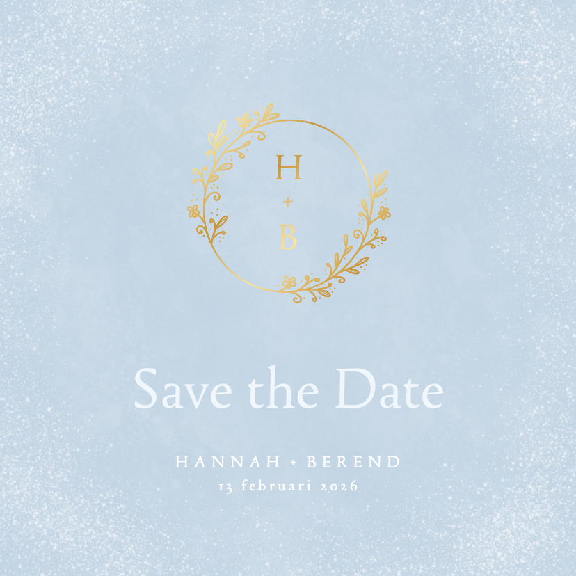 Trouwkaarten - Lichtblauwe save the date kaart met ornament en initialen