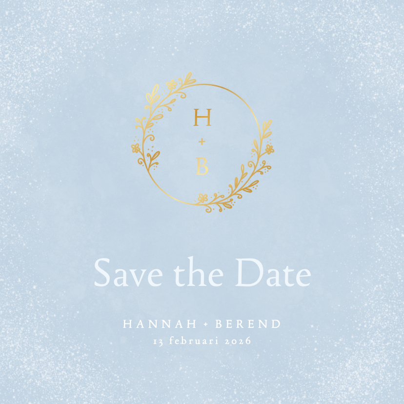 Trouwkaarten - Lichtblauwe save the date kaart met ornament en initialen
