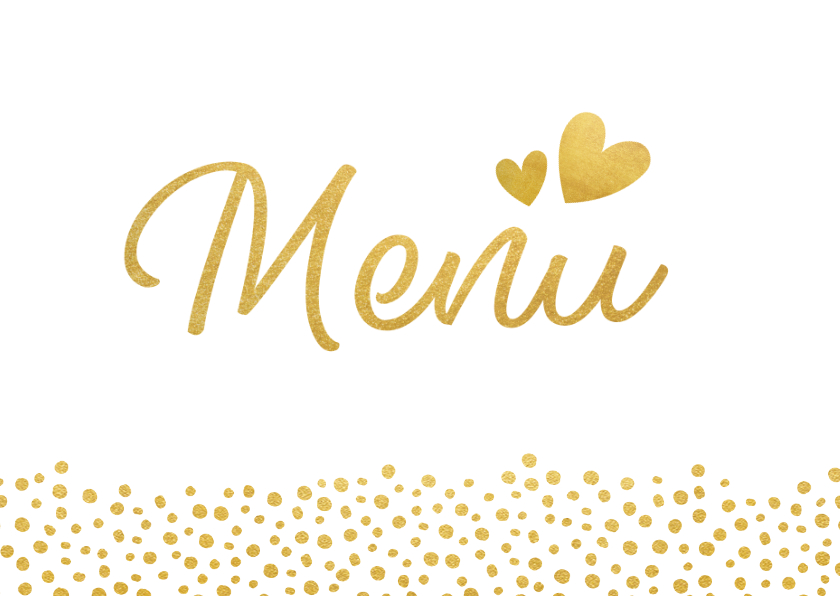Liggende menukaart voor een huwelijk met gouden stippen Liggende menukaart voor een huwelijk met gouden stippen