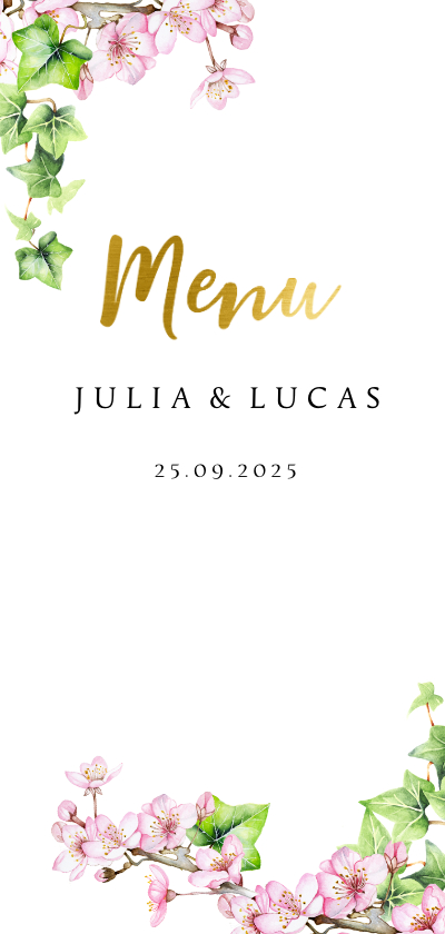 Menu trouwen bloesem klimop - Trouwkaarten Trouwkaarten - Menu trouwen bloesem klimop