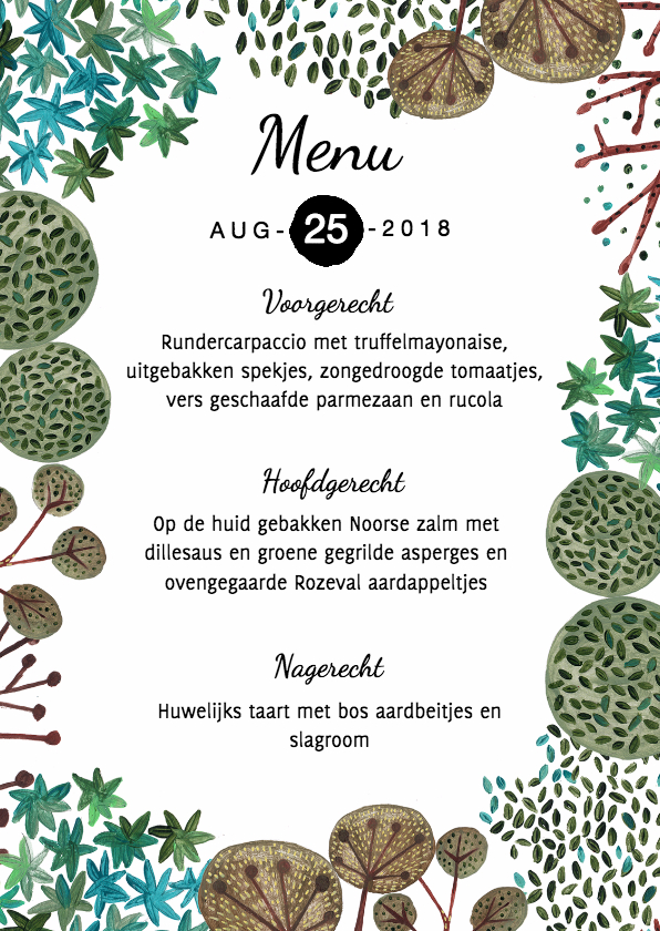 Menukaart Bomen enkele kaart - Trouwkaarten Trouwkaarten - Menukaart Bomen enkele kaart