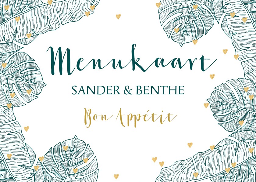 Menukaart trouwen botanical hartjes - Trouwkaarten Trouwkaarten - Menukaart trouwen botanical hartjes