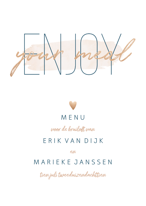 Menukaart 'Enjoy your meal' met goudlook en waterverf - Trouwkaarten Trouwkaarten - Menukaart 'Enjoy your meal' met goudlook en waterverf