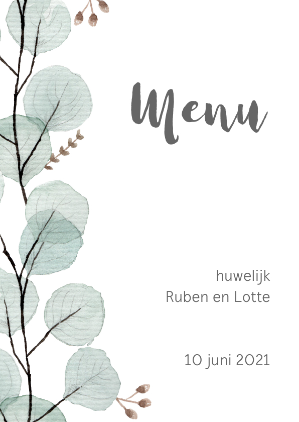 Menukaart eucalyptus - Trouwkaarten Trouwkaarten - Menukaart eucalyptus