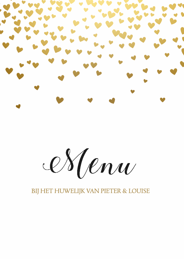 Menukaart gouden hartjes - Trouwkaarten Trouwkaarten - Menukaart gouden hartjes
