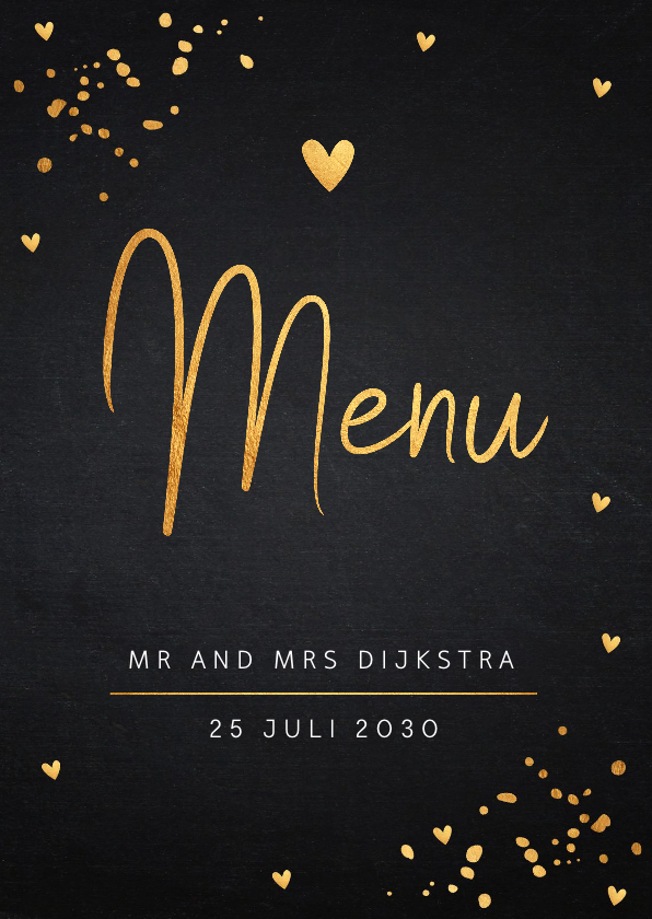 Menukaart huwelijk goud confetti donker - Trouwkaarten Trouwkaarten - Menukaart huwelijk goud confetti donker