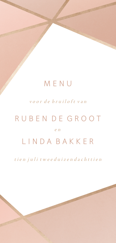 Menukaart met geometrisch patroon koraal - Trouwkaarten Trouwkaarten - Menukaart met geometrisch patroon koraal