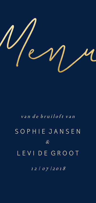 Menukaart met gouden 'MENU' langwerpig - Trouwkaarten Trouwkaarten - Menukaart met gouden 'MENU' langwerpig