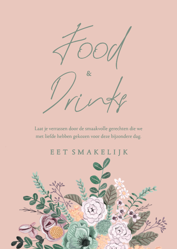 Trouwkaarten - Menukaart minimalistisch klassiek bloemen