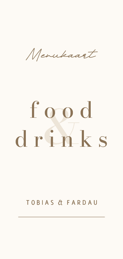 Menukaart modern food & drinks beige met bruin - Trouwkaarten Trouwkaarten - Menukaart modern food & drinks beige met bruin