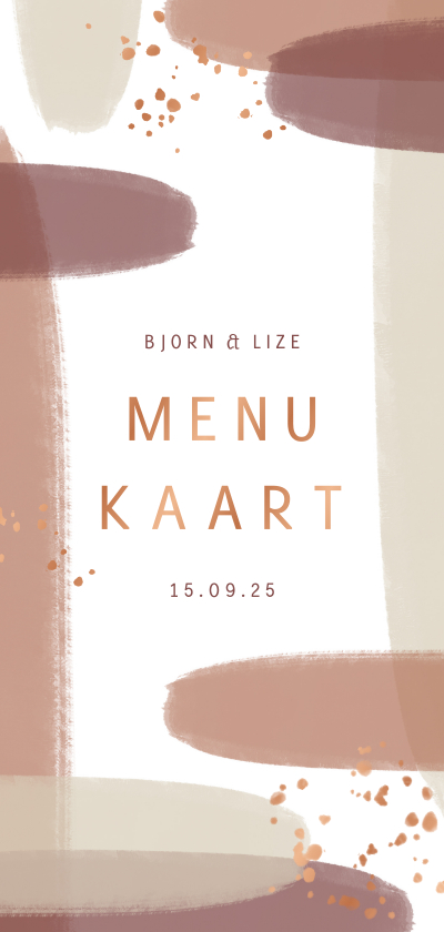 Menukaart naturel waterverf met koperkleurige spettertjes Menukaart naturel waterverf met koperkleurige spettertjes