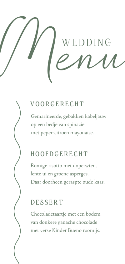 Trouwkaarten - Menukaart stijlvol trouwen trend golven foto groen